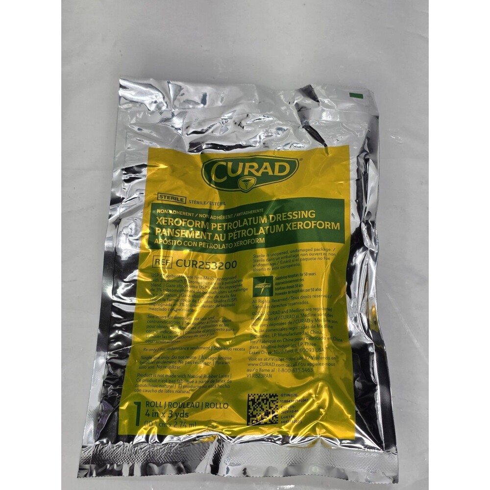 4 in X 3 yds CURAD Non-Adhering Dressing Xeroform Sterile CUR253200, Exp 2027